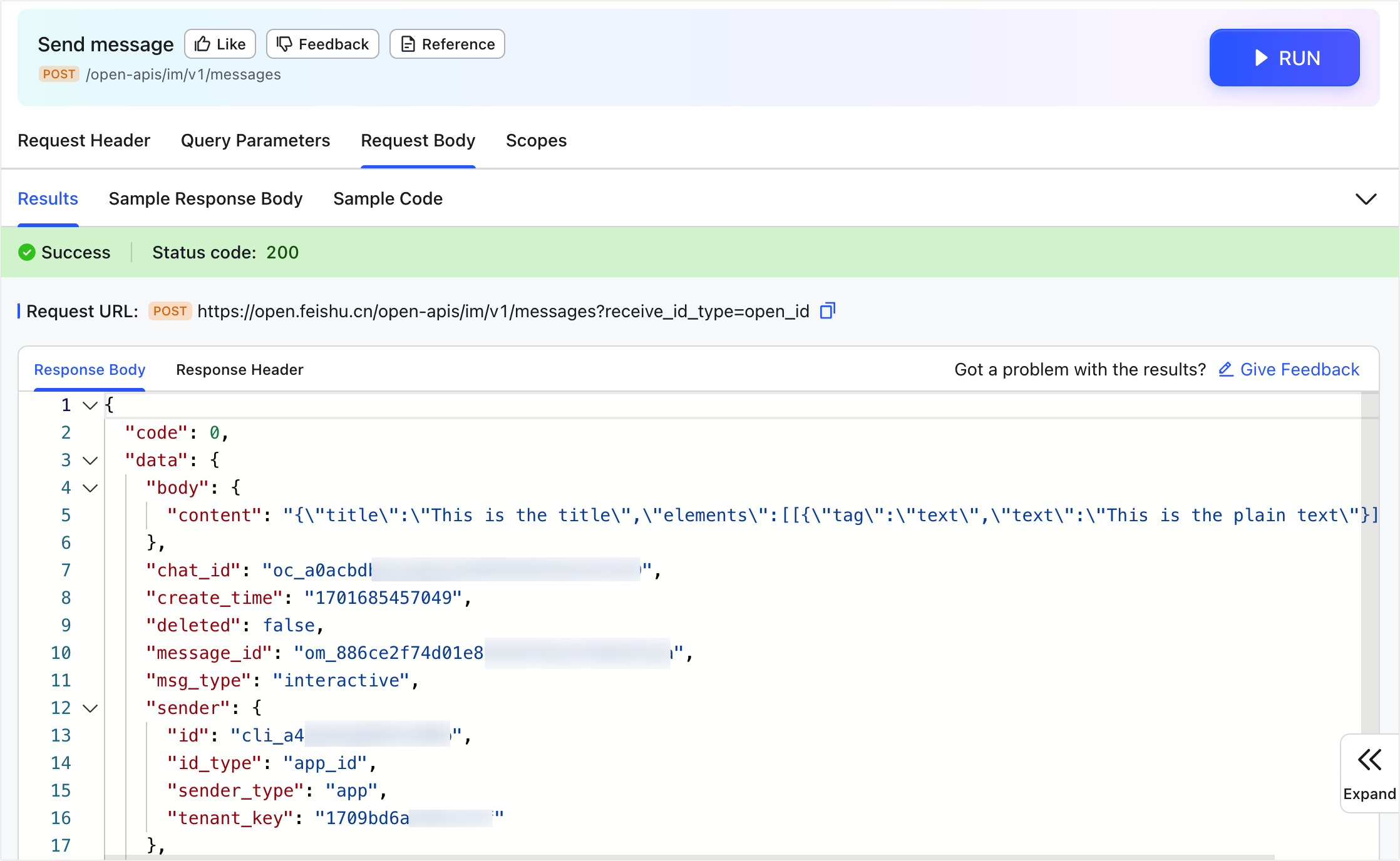 Example Json Message 使用卡片 JSON 数据发送消息 - 开发指南 - 飞书开放平台